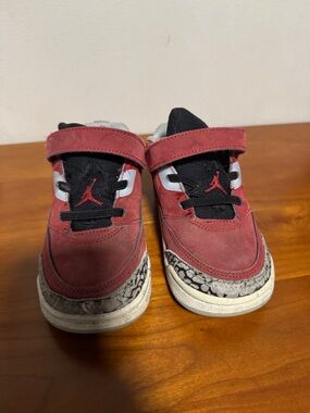 Jordan Kids Red and Black Velcro Sneakers with Elephant Print Trim